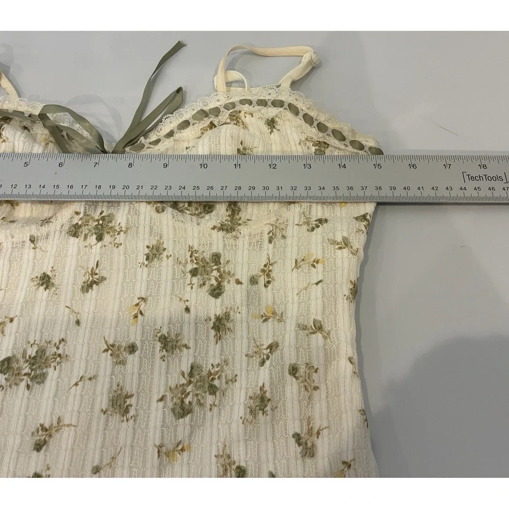 Vintage Y2K Floral Milkmaid Coquette Mini Dress Size M Ivory Romantic Cottage
